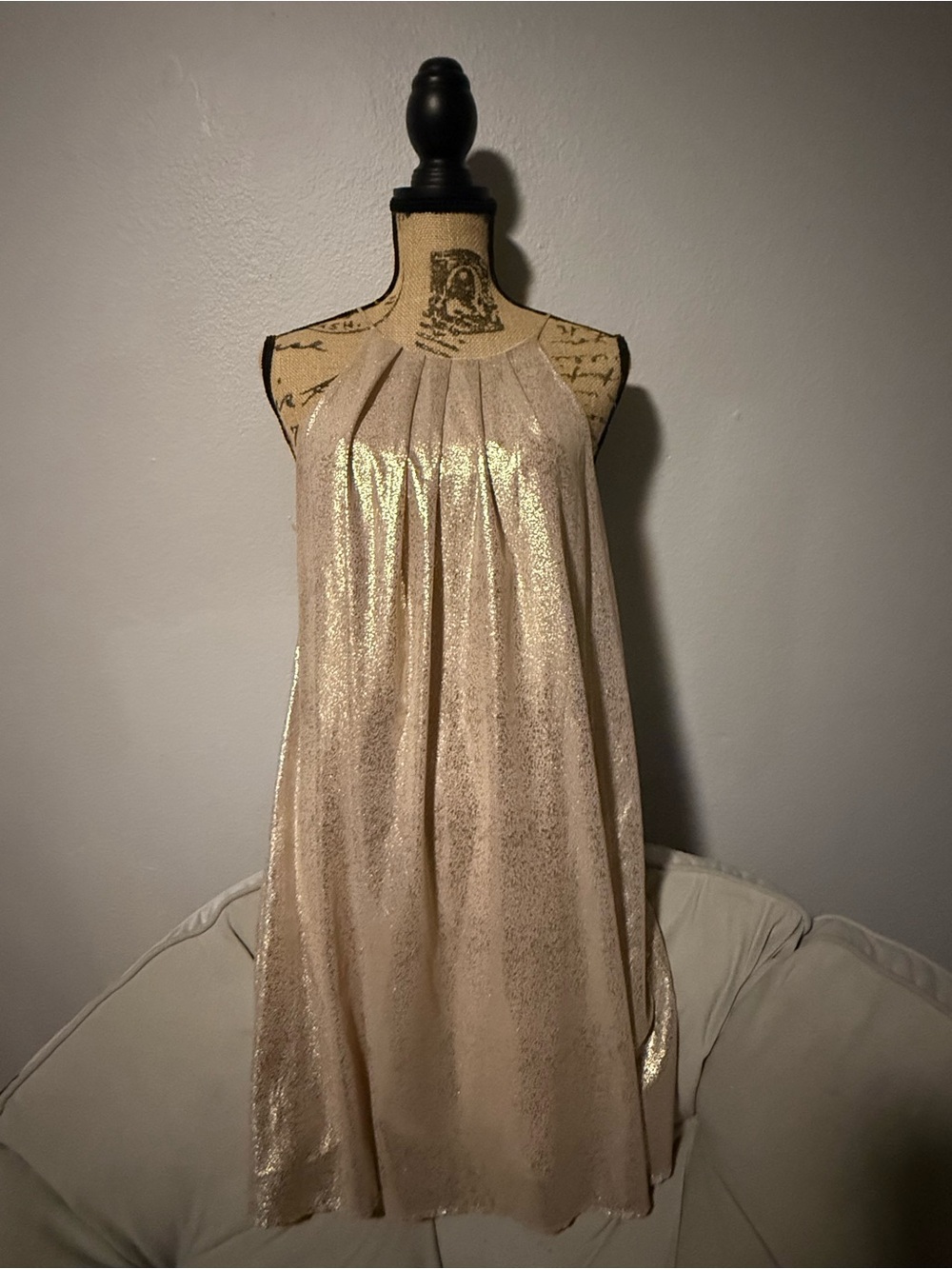 Lush Metallic Halter Mini Dress in Champagne
